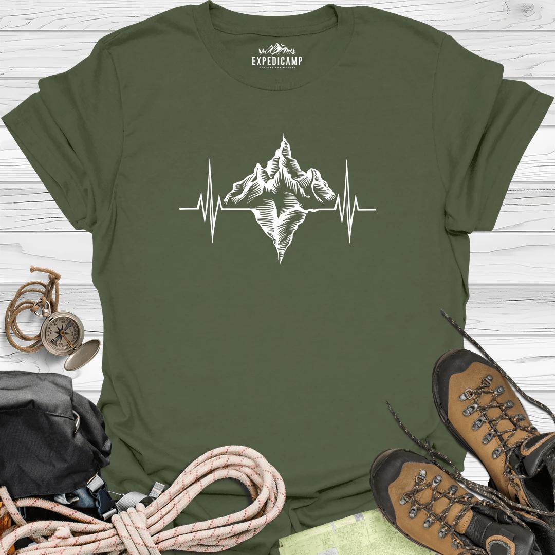 Mountain Heartbeat T-Shirt – Military Green – Outdoor apparel for travel, hiking, camping, and nature lovers – ExpediCamp