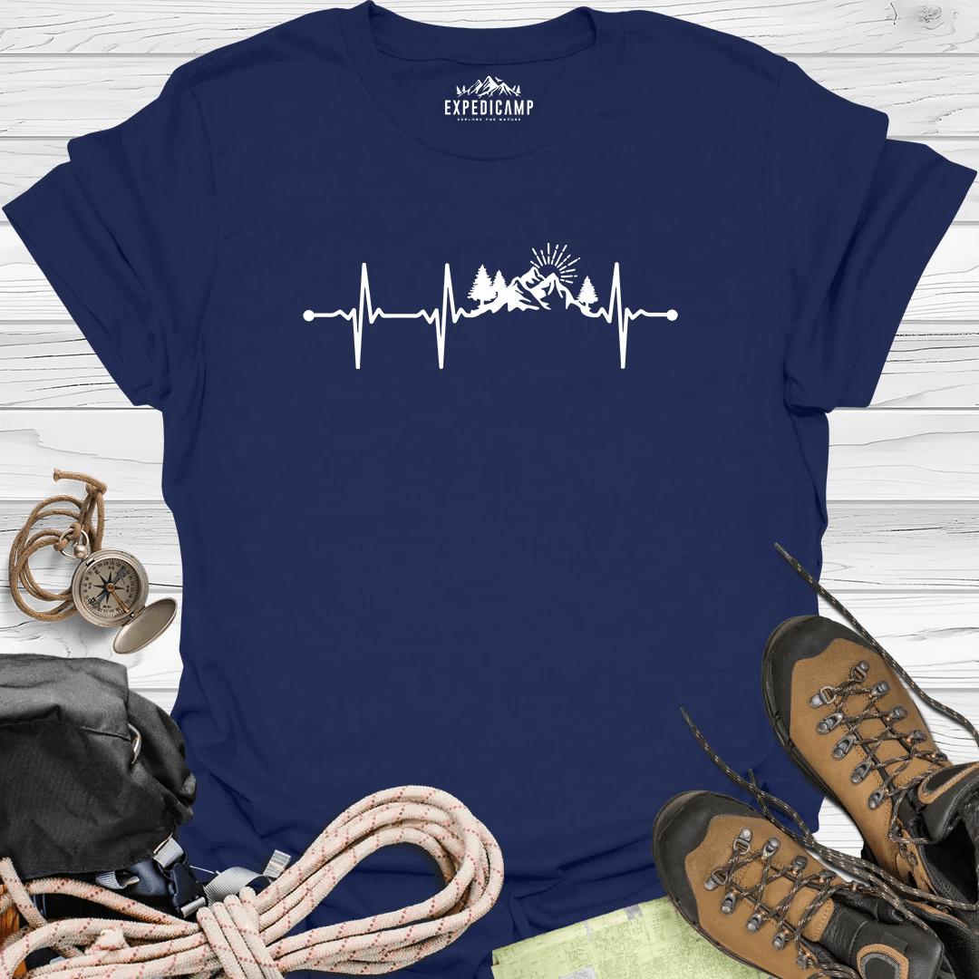 Mountain Heartbeat T-Shirt – Navy – Outdoor apparel for travel, hiking, camping, and nature lovers – ExpediCamp