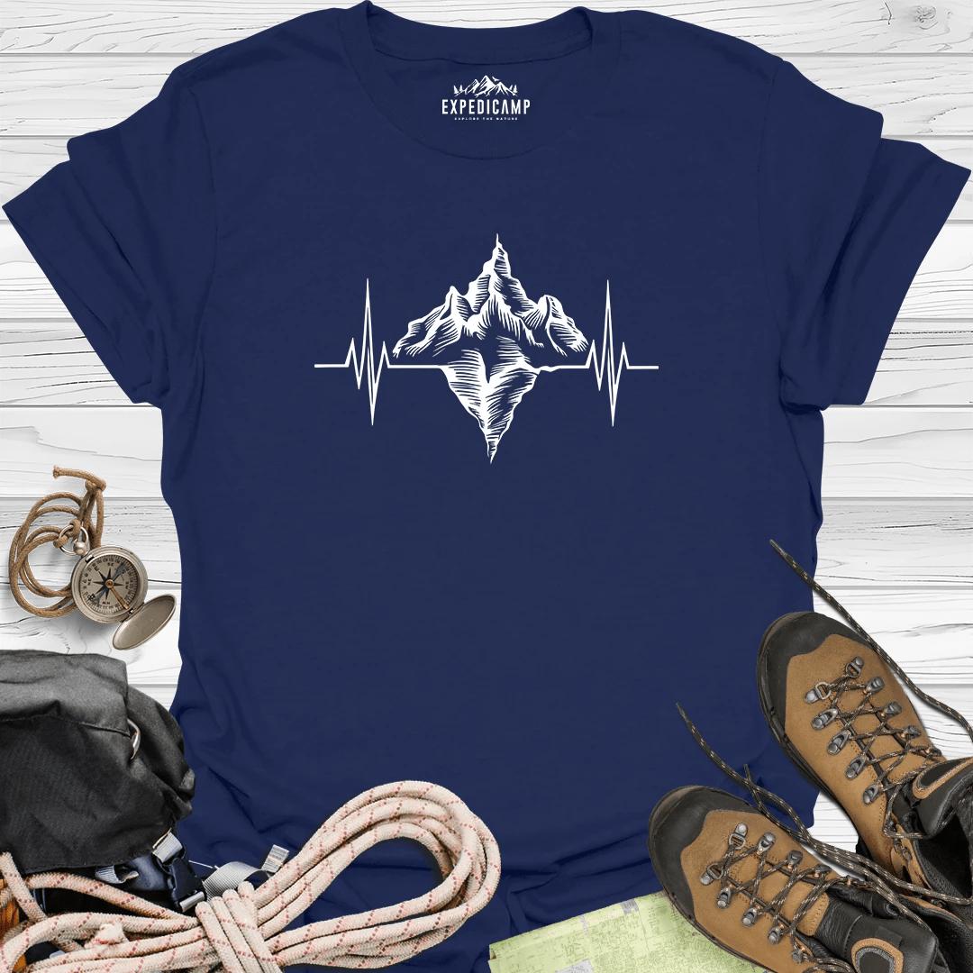 Mountain Heartbeat T-Shirt – Navy – Outdoor apparel for travel, hiking, camping, and nature lovers – ExpediCamp