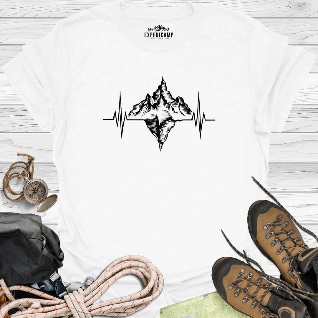 Mountain Heartbeat T-Shirt – White – Outdoor apparel for travel, hiking, camping, and nature lovers – ExpediCamp