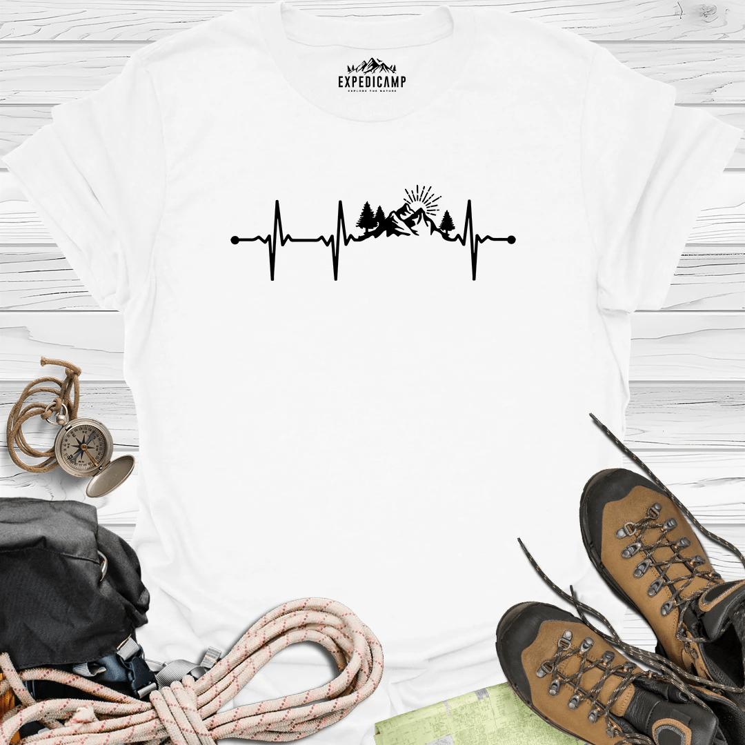 Mountain Heartbeat T-Shirt – White – Outdoor apparel for travel, hiking, camping, and nature lovers – ExpediCamp