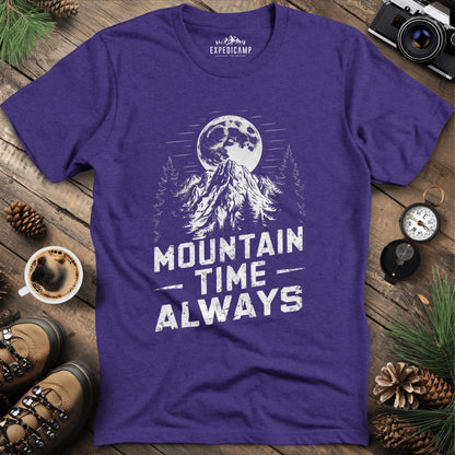 Mountain Time Always T-Shirt – Heather Purple – Outdoor apparel for travel, hiking, camping, and nature lovers – ExpediCamp