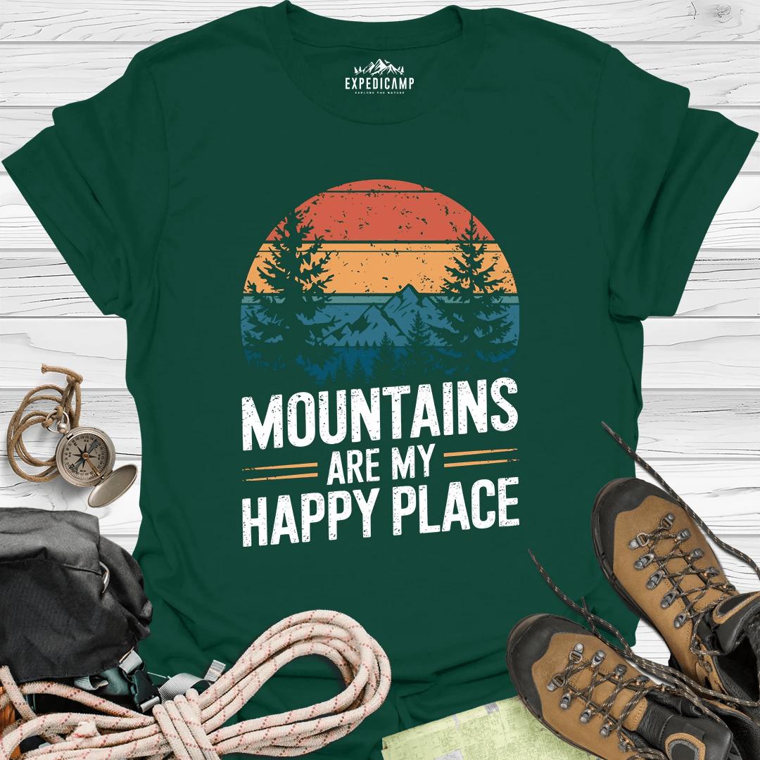 Mountains Are My Happy Place T-Shirt – Forest Green – Outdoor apparel for travel, hiking, camping, and nature lovers – ExpediCamp