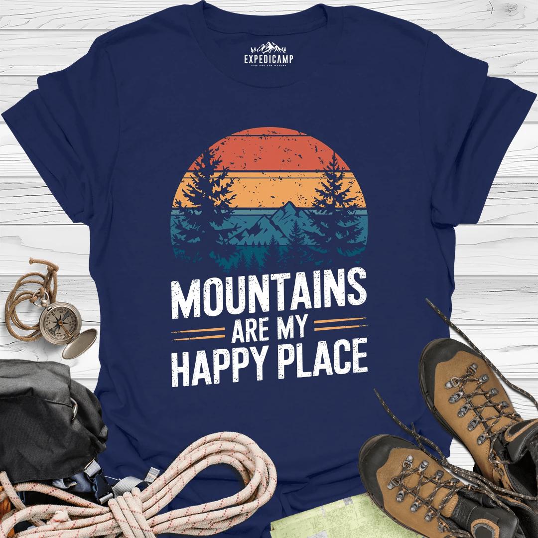Mountains Are My Happy Place T-Shirt – Navy – Outdoor apparel for travel, hiking, camping, and nature lovers – ExpediCamp