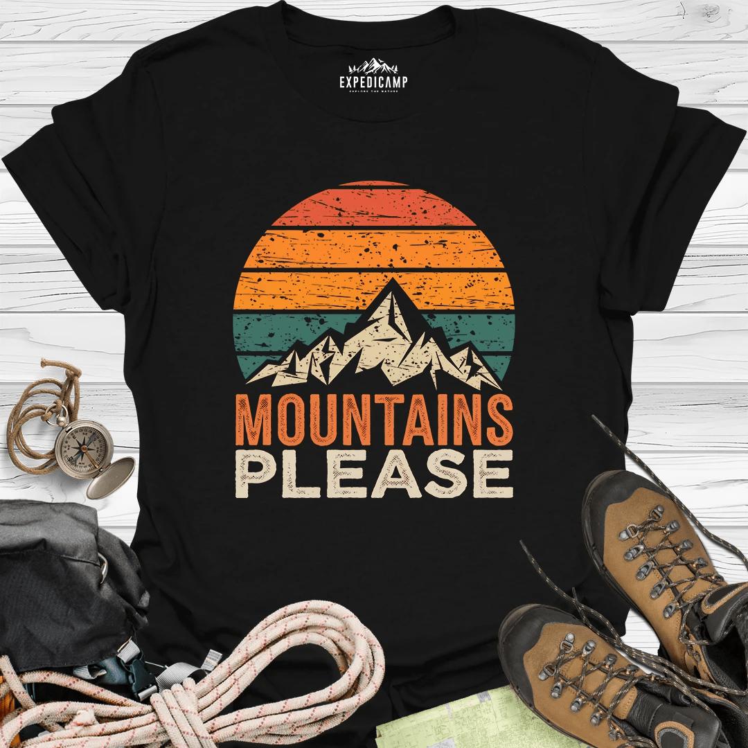 Mountains Please T-Shirt – Black – Outdoor apparel for travel, hiking, camping, and nature lovers – ExpediCamp
