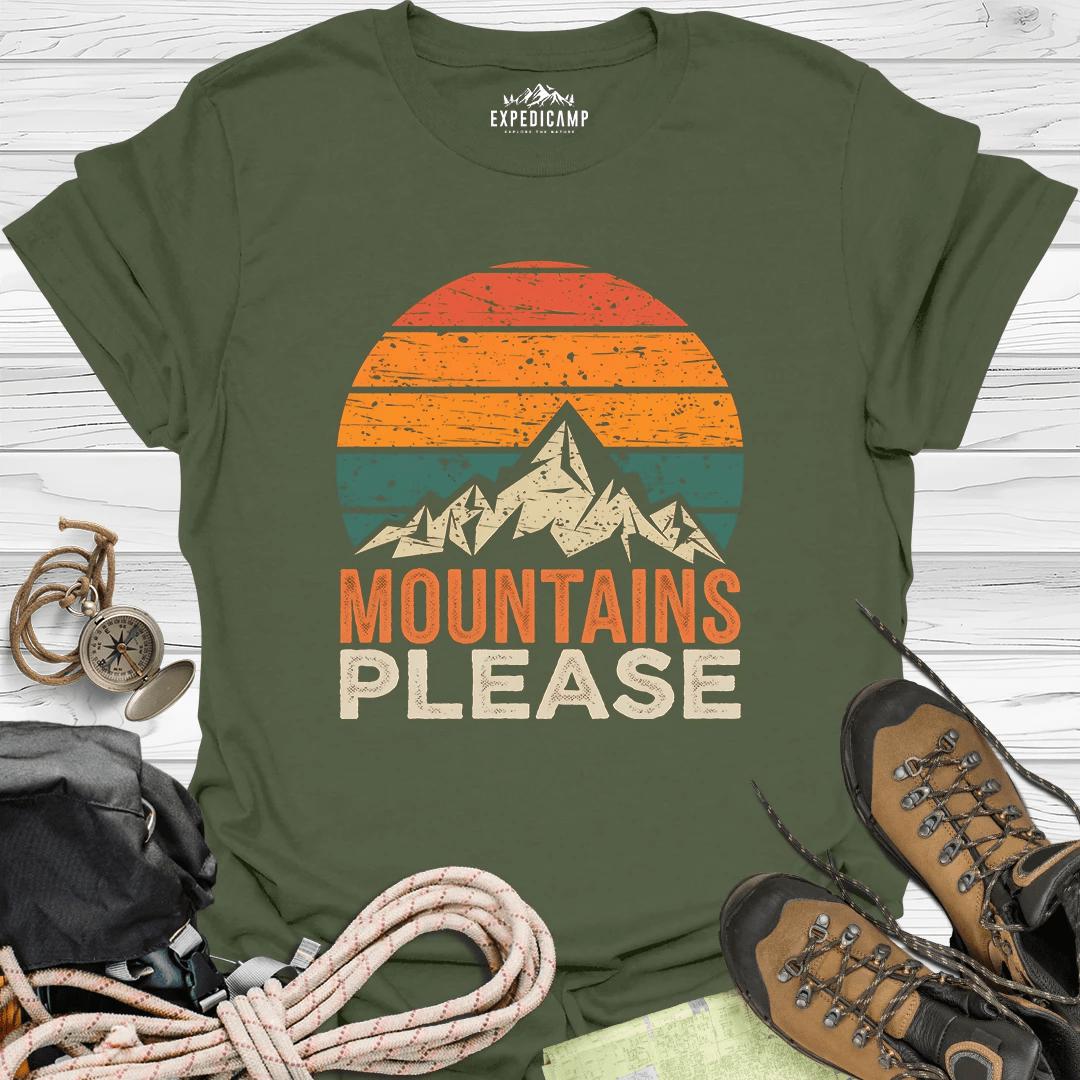 Mountains Please T-Shirt – Military Green – Outdoor apparel for travel, hiking, camping, and nature lovers – ExpediCamp