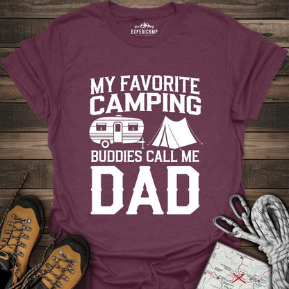 My Favorite Camping Buddies Call Me Dad T-Shirt – Heather Maroon – Outdoor apparel for travel, hiking, camping, and nature lovers – ExpediCamp