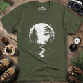Mystical Full Moon Path T-Shirt – Military Green – Outdoor apparel for travel, hiking, camping, and nature lovers – ExpediCamp