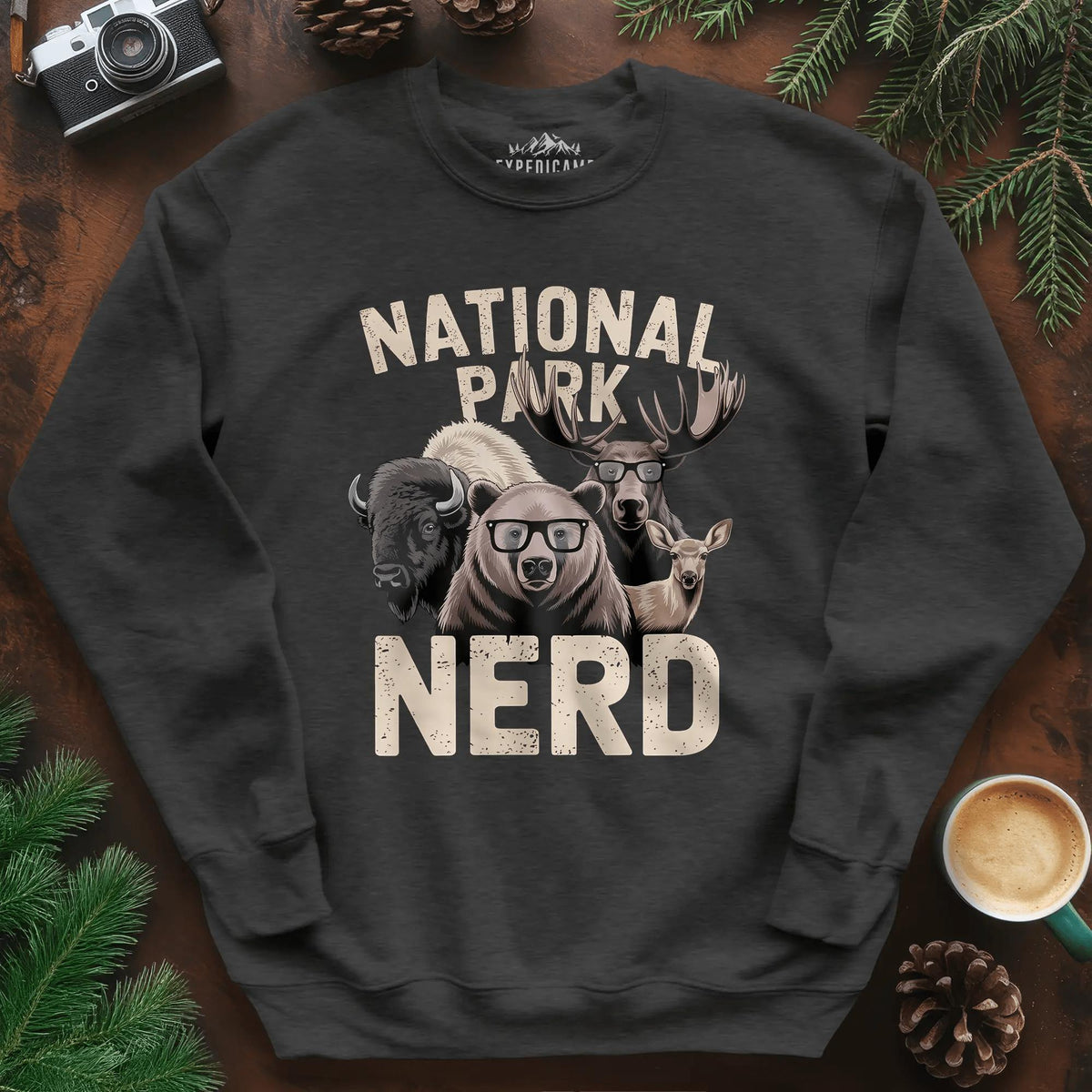 National Park Nerd Sweatshirt – Dark Heather – Outdoor apparel for travel, hiking, camping, and nature lovers – ExpediCamp