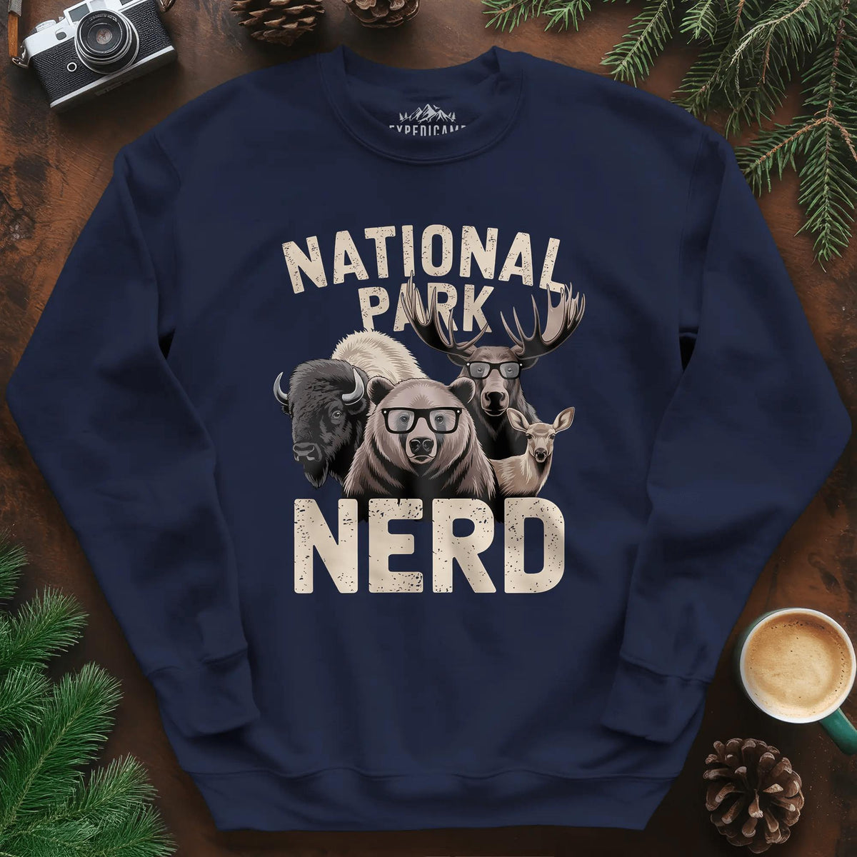 National Park Nerd Sweatshirt – Navy – Outdoor apparel for travel, hiking, camping, and nature lovers – ExpediCamp