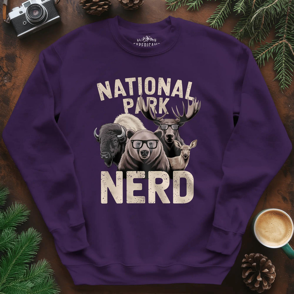 National Park Nerd Sweatshirt – Purple – Outdoor apparel for travel, hiking, camping, and nature lovers – ExpediCamp