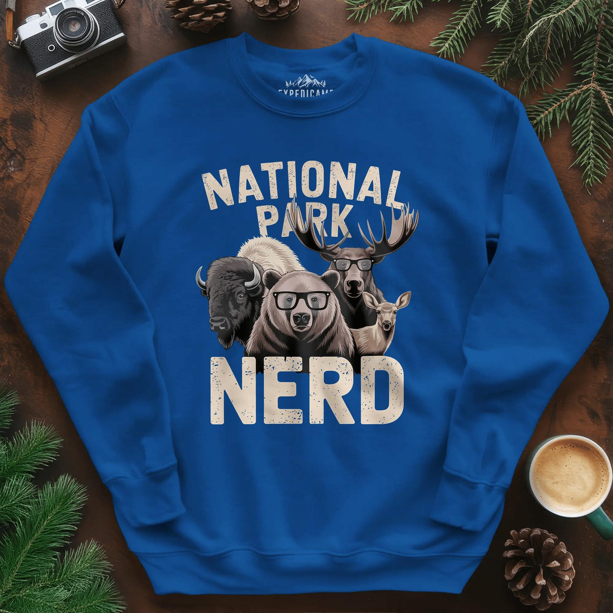 National Park Nerd Sweatshirt – Royal – Outdoor apparel for travel, hiking, camping, and nature lovers – ExpediCamp