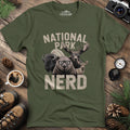National Park Nerd T-Shirt – Military Green – Outdoor apparel for travel, hiking, camping, and nature lovers – ExpediCamp