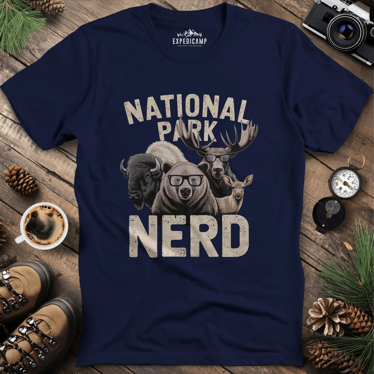 National Park Nerd T-Shirt – Navy – Outdoor apparel for travel, hiking, camping, and nature lovers – ExpediCamp