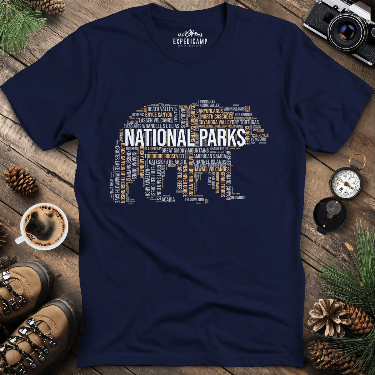 National Parks Bear T-Shirt - Explore the USA – Navy – Outdoor apparel for travel, hiking, camping, and nature lovers – ExpediCamp