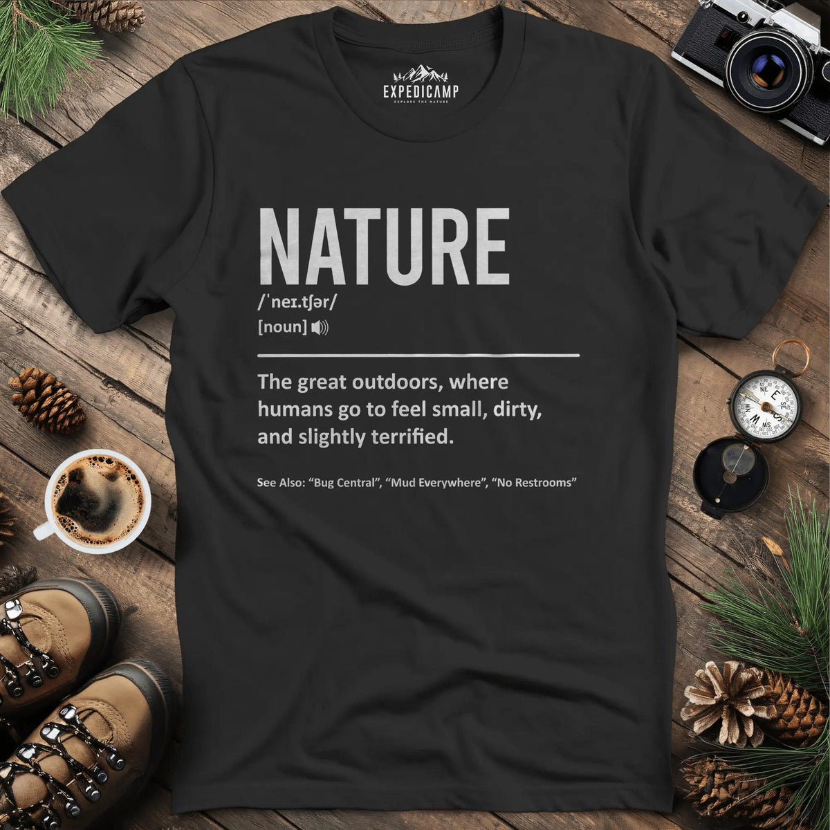 Nature Definition T-Shirt – Black – Outdoor apparel for travel, hiking, camping, and nature lovers – ExpediCamp