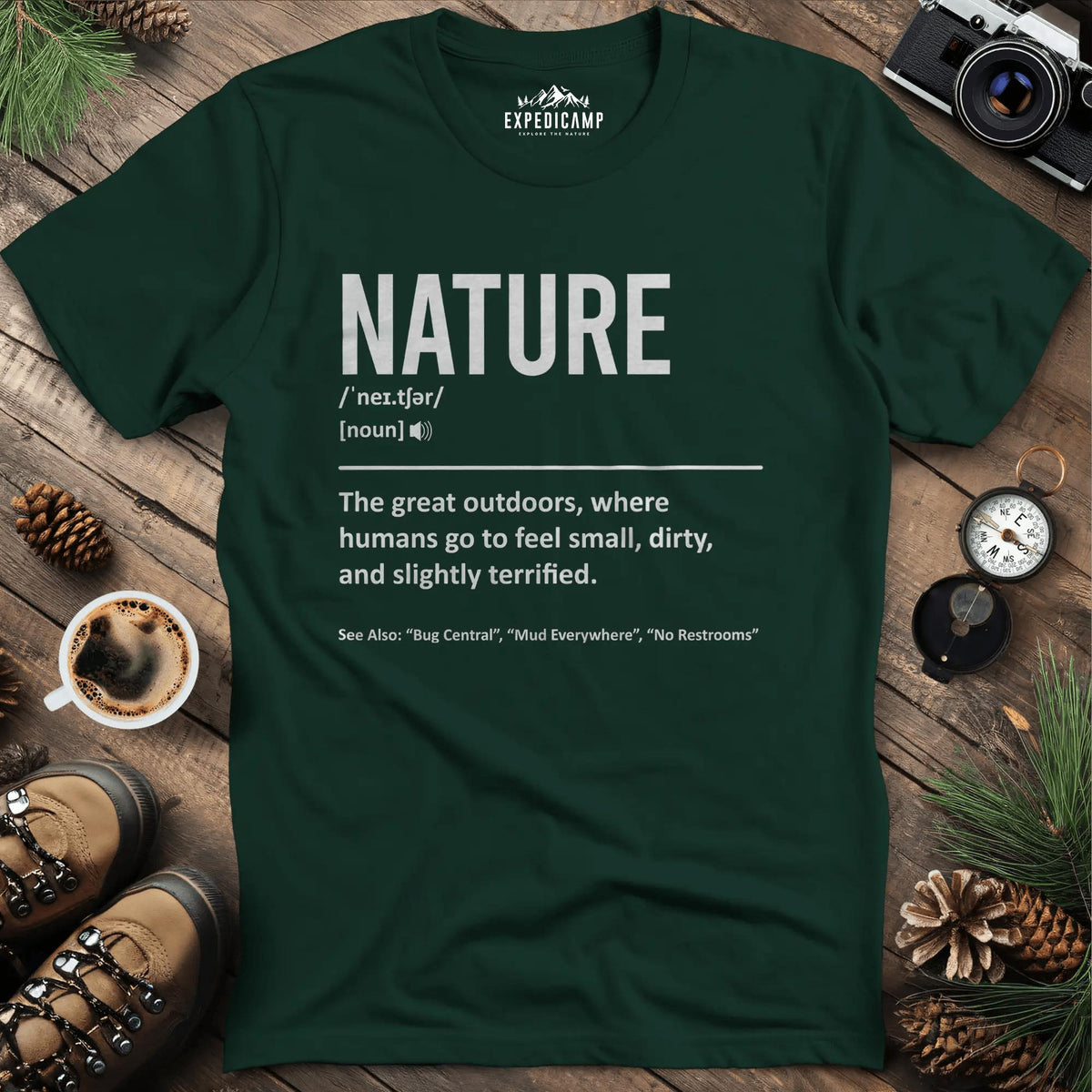 Nature Definition T-Shirt – Forest Green – Outdoor apparel for travel, hiking, camping, and nature lovers – ExpediCamp
