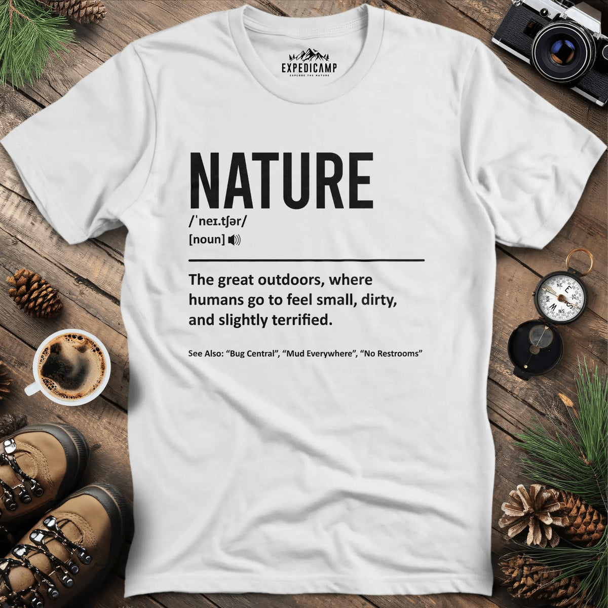Nature Definition T-Shirt – White – Outdoor apparel for travel, hiking, camping, and nature lovers – ExpediCamp