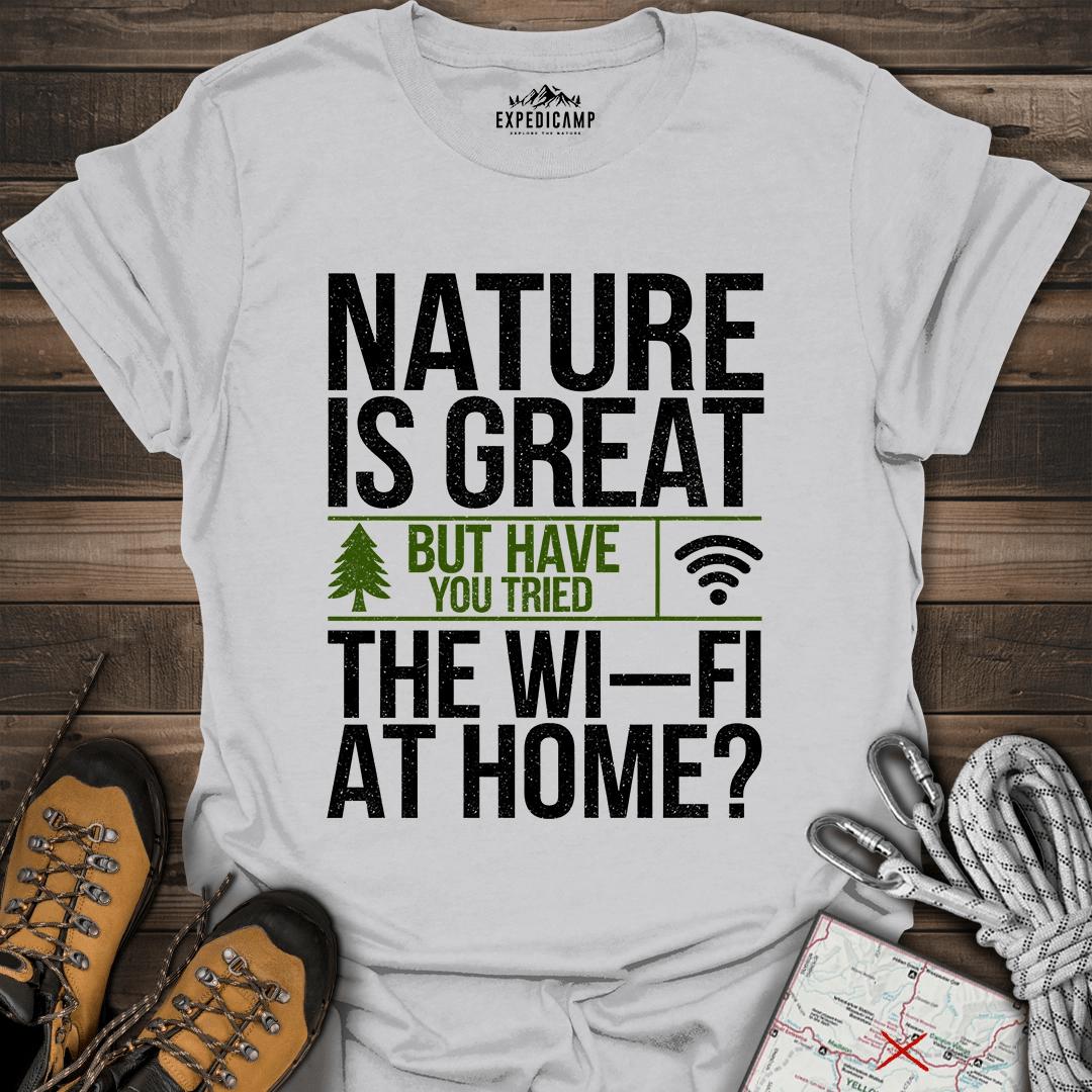 Nature Is Great T-Shirt – Ice Grey – Outdoor apparel for travel, hiking, camping, and nature lovers – ExpediCamp