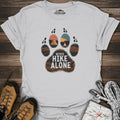 Never Hike Alone T-Shirt – Ice Grey – Outdoor apparel for travel, hiking, camping, and nature lovers – ExpediCamp