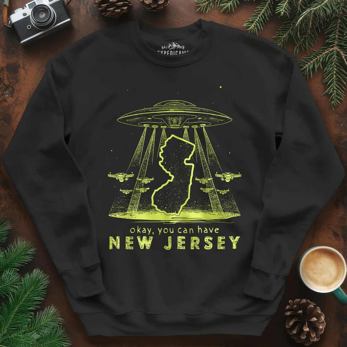 New Jersey UFO Sweatshirt – Black – Outdoor apparel for travel, hiking, camping, and nature lovers – ExpediCamp