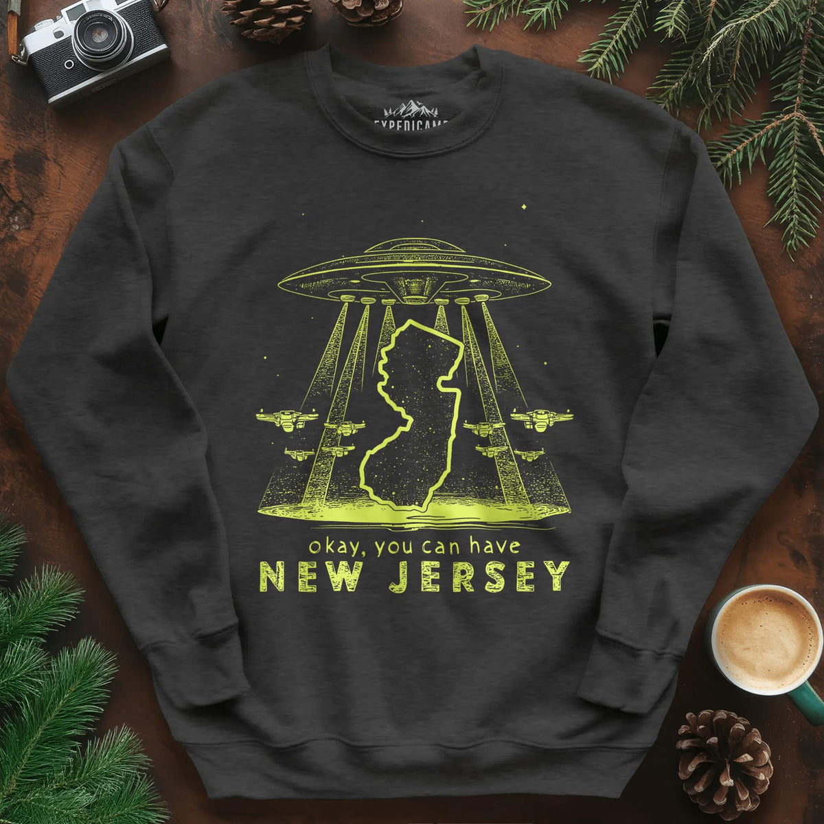 New Jersey UFO Sweatshirt – Dark Heather – Outdoor apparel for travel, hiking, camping, and nature lovers – ExpediCamp