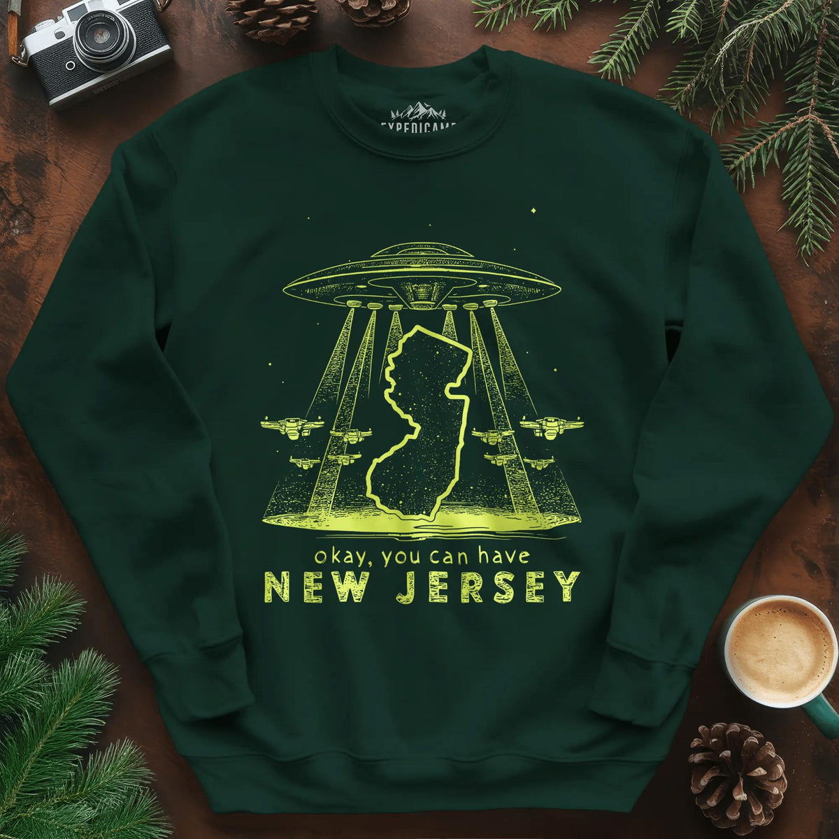 New Jersey UFO Sweatshirt – Forest Green – Outdoor apparel for travel, hiking, camping, and nature lovers – ExpediCamp