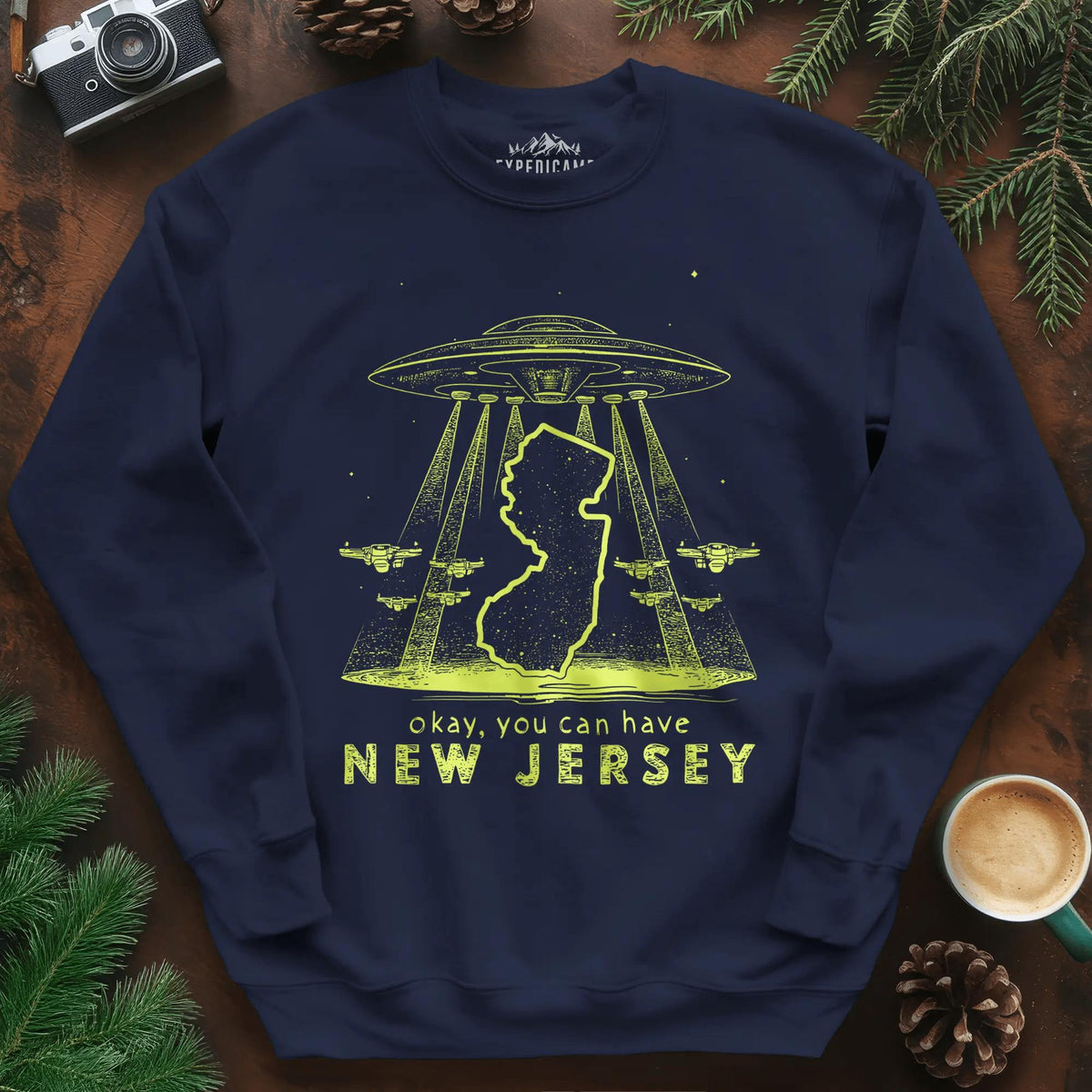 New Jersey UFO Sweatshirt – Navy – Outdoor apparel for travel, hiking, camping, and nature lovers – ExpediCamp