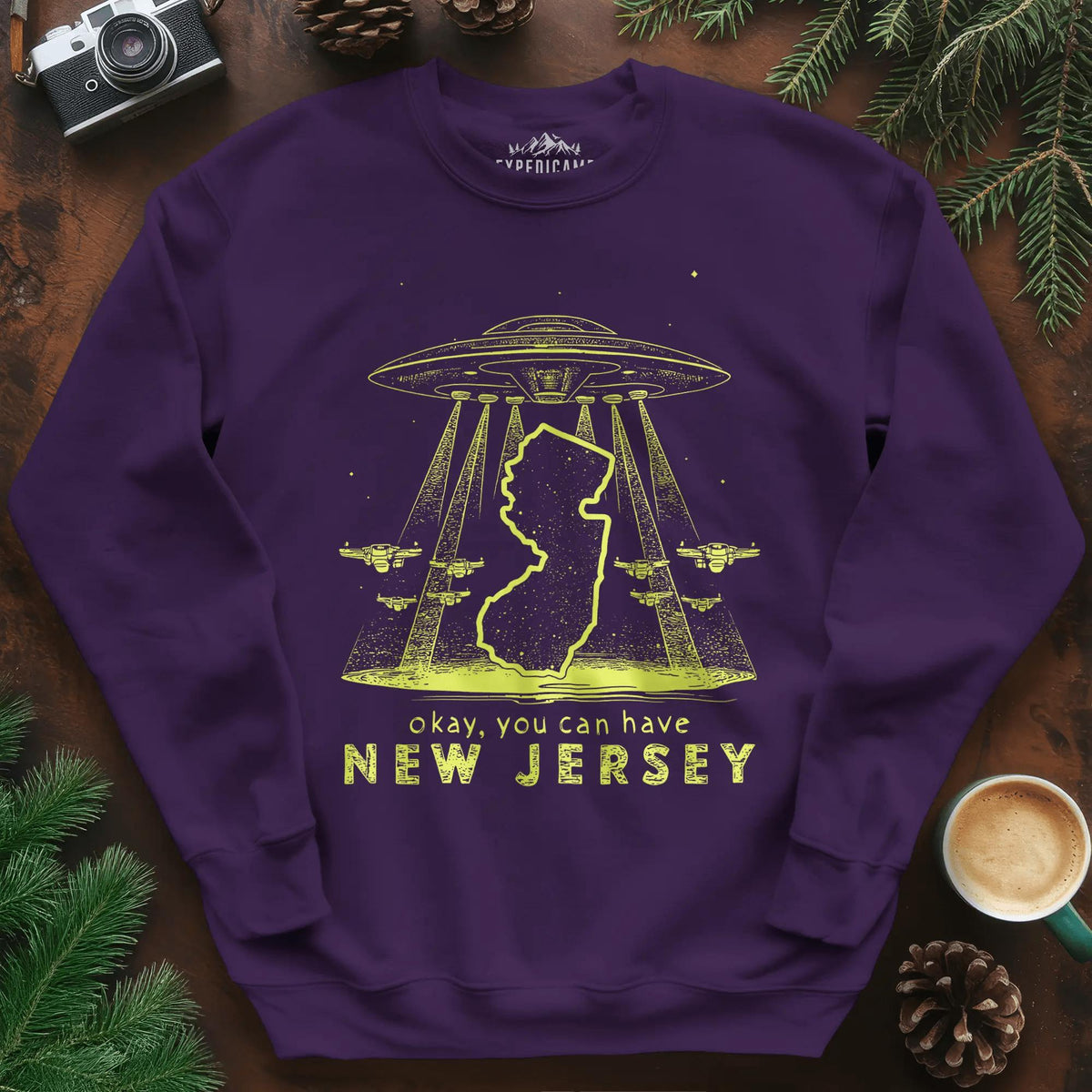 New Jersey UFO Sweatshirt – Purple – Outdoor apparel for travel, hiking, camping, and nature lovers – ExpediCamp