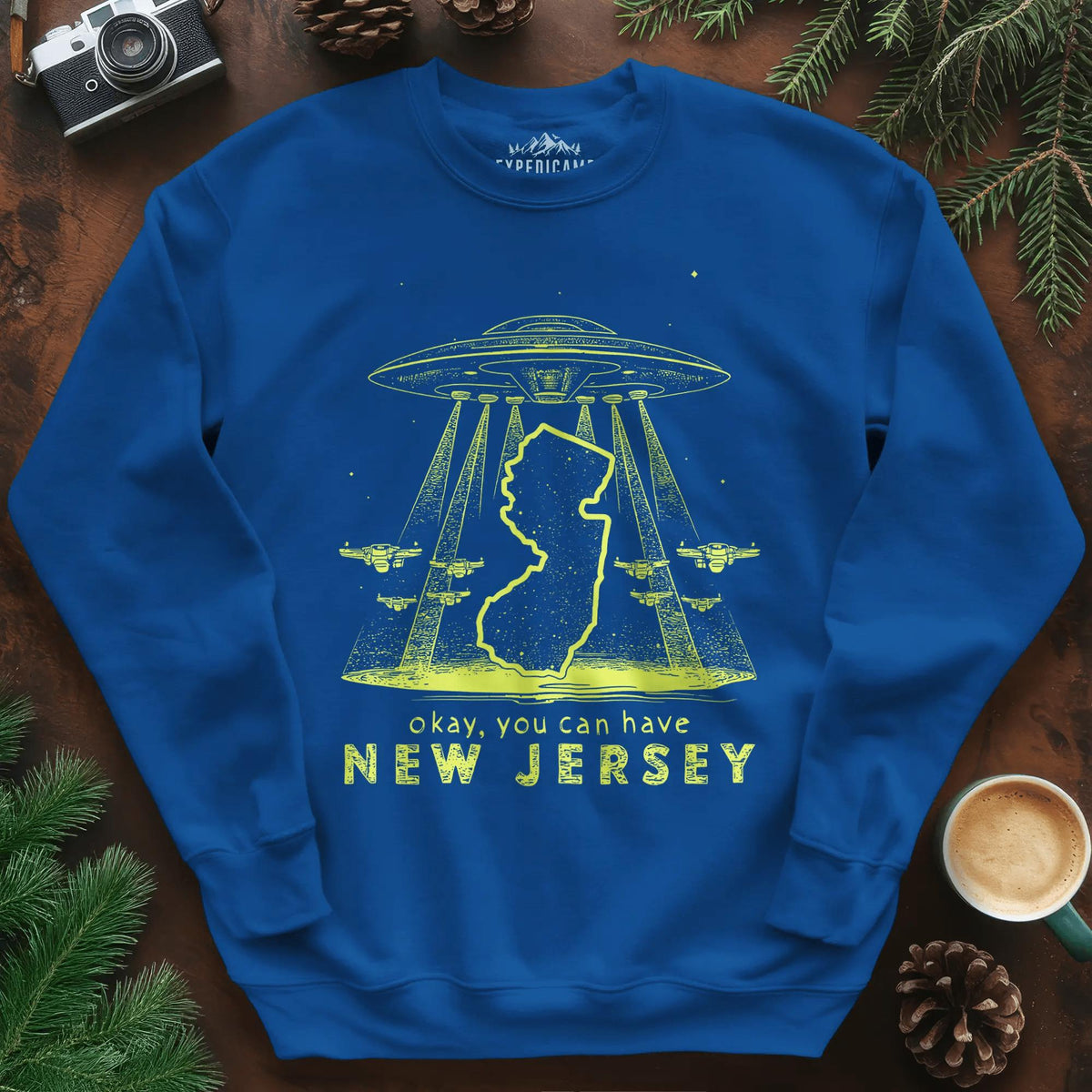 New Jersey UFO Sweatshirt – Royal – Outdoor apparel for travel, hiking, camping, and nature lovers – ExpediCamp