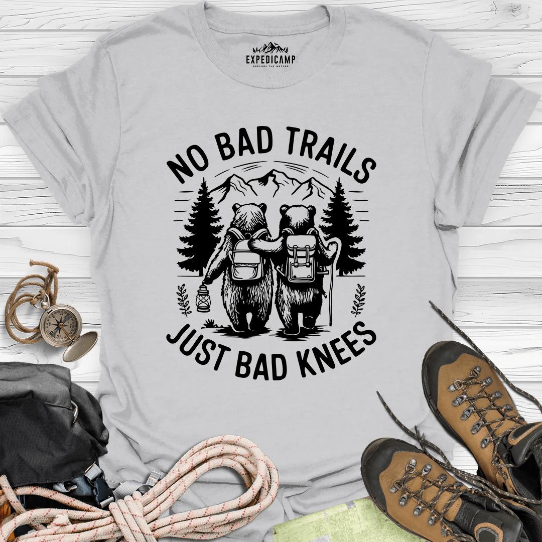 No Bad Trails Just Bad Knees T-Shirt – Ice Grey – Outdoor apparel for travel, hiking, camping, and nature lovers – ExpediCamp