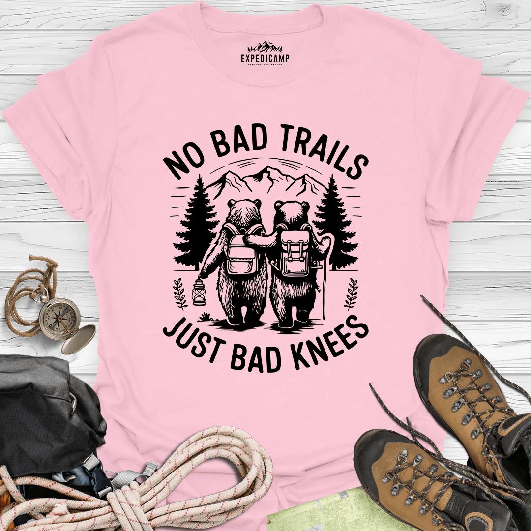 No Bad Trails Just Bad Knees T-Shirt – Light Pink – Outdoor apparel for travel, hiking, camping, and nature lovers – ExpediCamp