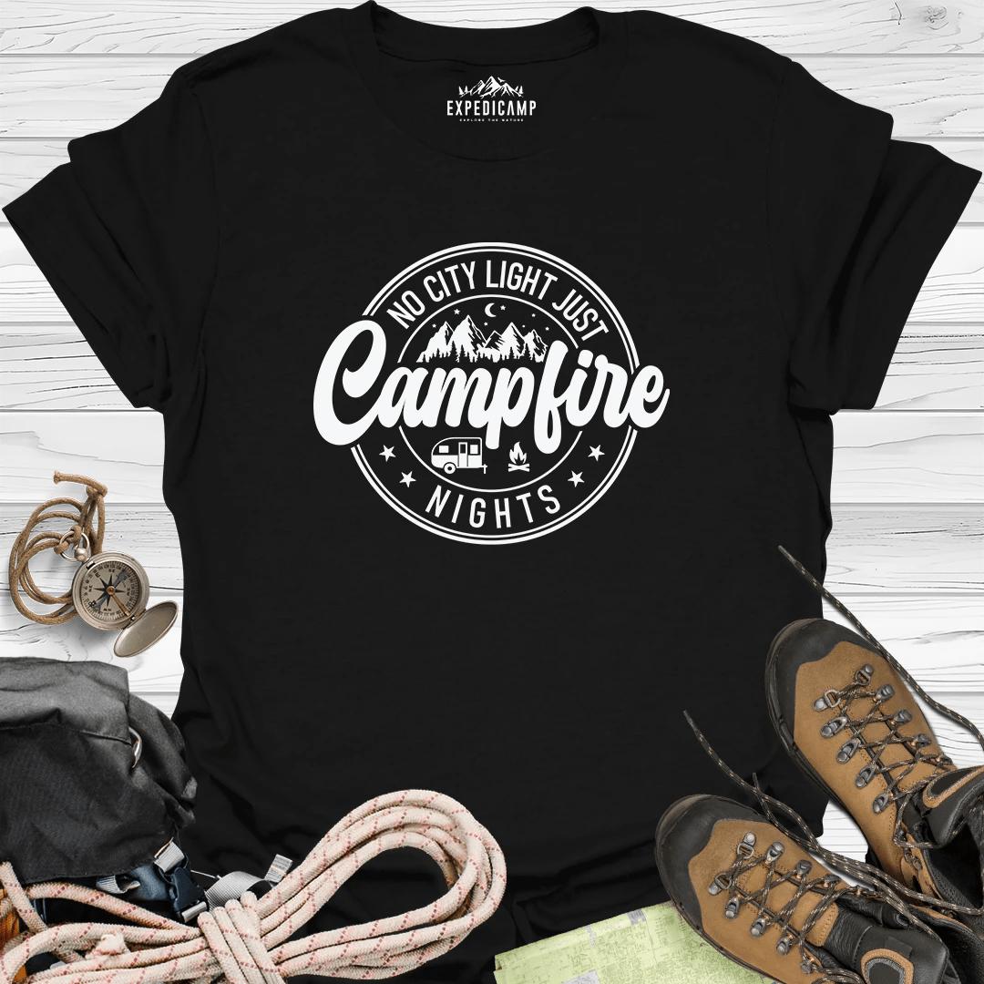 No City Light Just Campfire Nights T-Shirt – Black – Outdoor apparel for travel, hiking, camping, and nature lovers – ExpediCamp