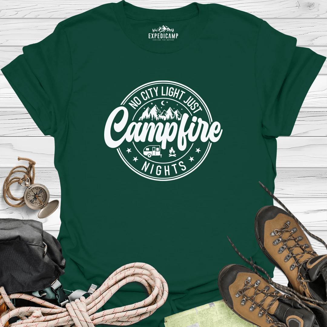 No City Light Just Campfire Nights T-Shirt – Forest Green – Outdoor apparel for travel, hiking, camping, and nature lovers – ExpediCamp