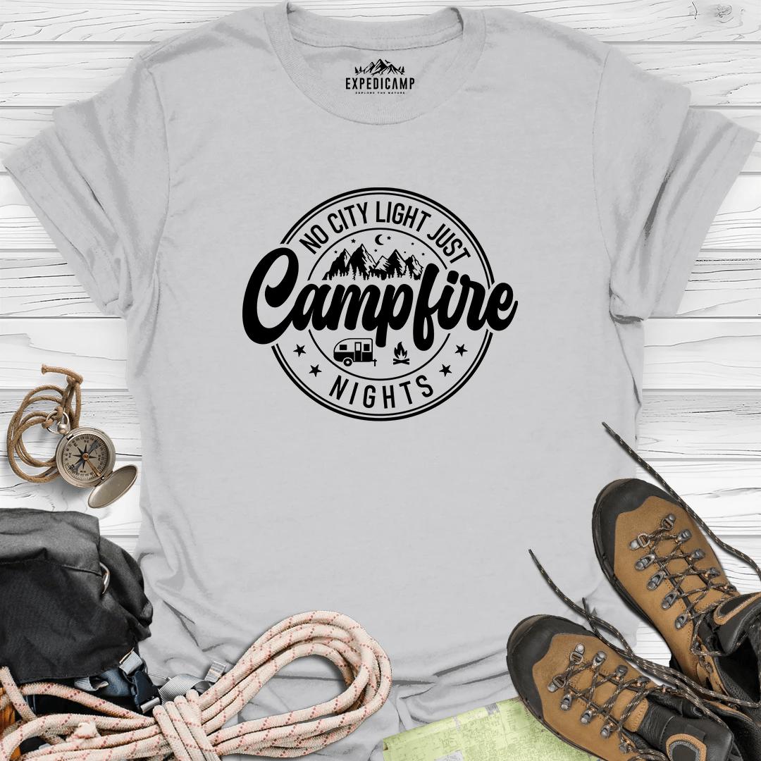 No City Light Just Campfire Nights T-Shirt – Ice Grey – Outdoor apparel for travel, hiking, camping, and nature lovers – ExpediCamp