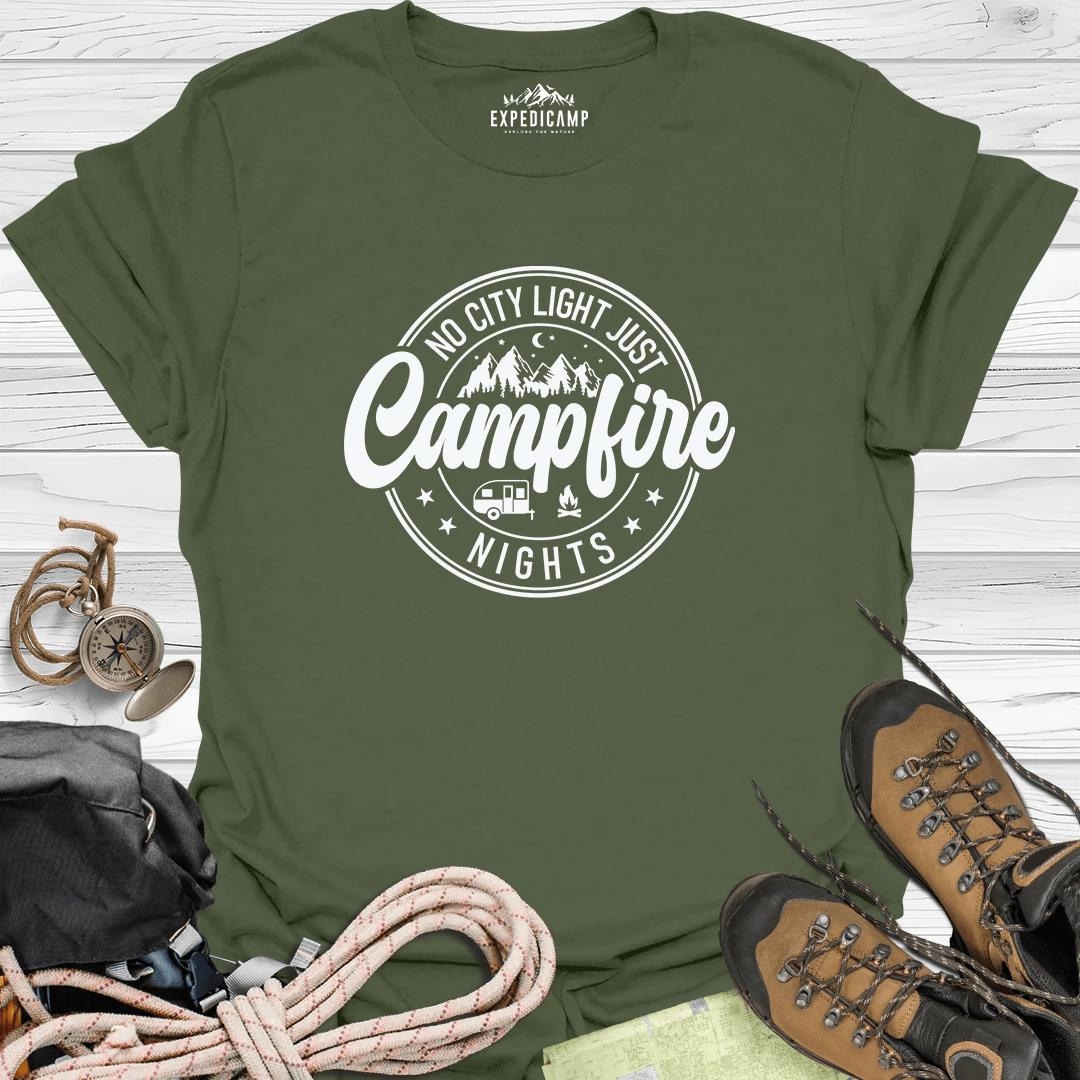 No City Light Just Campfire Nights T-Shirt – Military Green – Outdoor apparel for travel, hiking, camping, and nature lovers – ExpediCamp