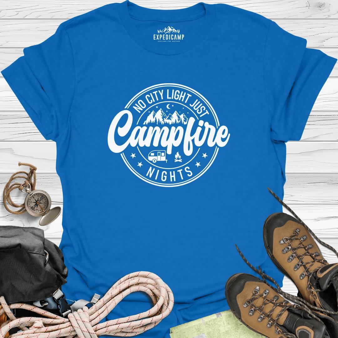 No City Light Just Campfire Nights T-Shirt – Royal – Outdoor apparel for travel, hiking, camping, and nature lovers – ExpediCamp