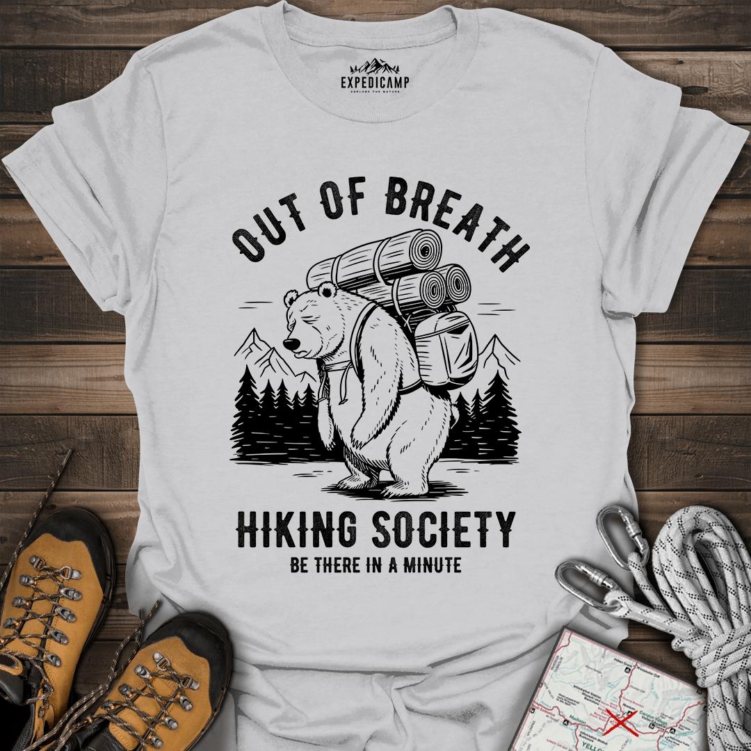 Out Of Breath Hiking Society Bear T-Shirt – Ice Grey – Outdoor apparel for travel, hiking, camping, and nature lovers – ExpediCamp