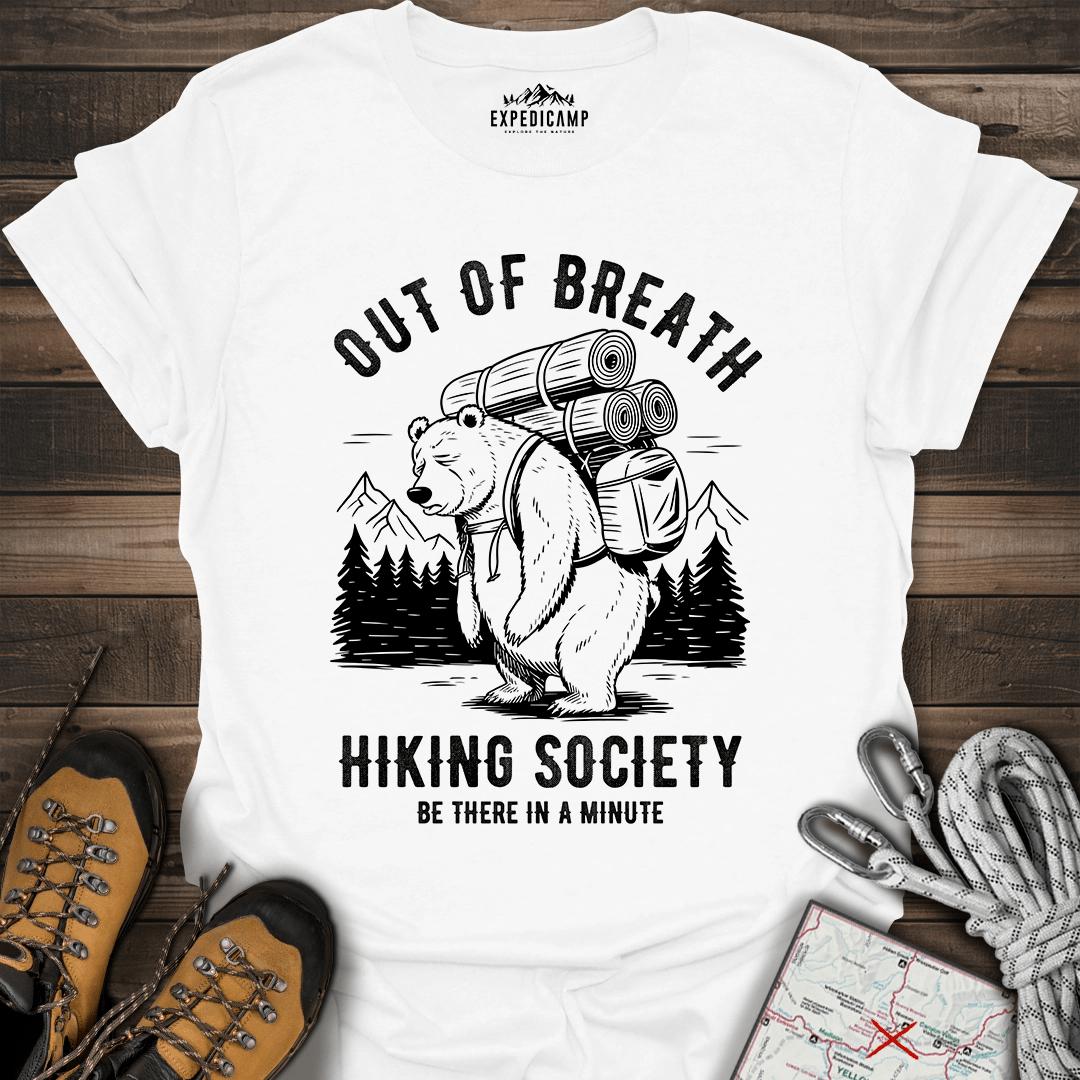 Out Of Breath Hiking Society Bear T-Shirt – White – Outdoor apparel for travel, hiking, camping, and nature lovers – ExpediCamp