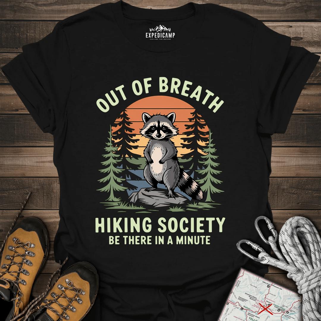 Out Of Breath Hiking Society T-Shirt – Black – Outdoor apparel for travel, hiking, camping, and nature lovers – ExpediCamp