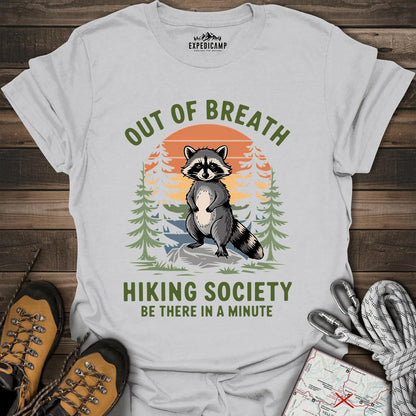 Out Of Breath Hiking Society T-Shirt – Ice Grey – Outdoor apparel for travel, hiking, camping, and nature lovers – ExpediCamp