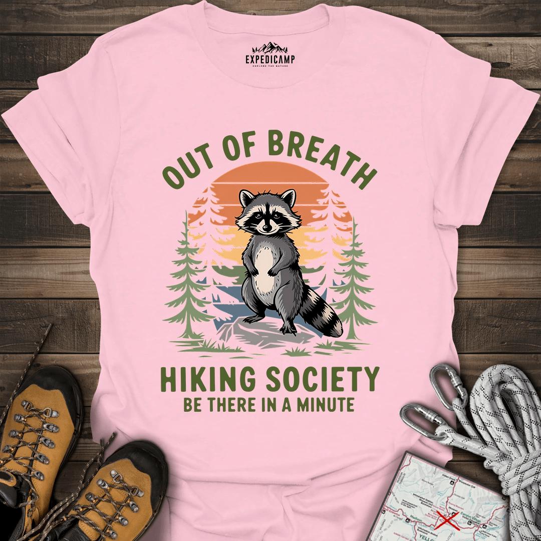 Out Of Breath Hiking Society T-Shirt – Light Pink – Outdoor apparel for travel, hiking, camping, and nature lovers – ExpediCamp