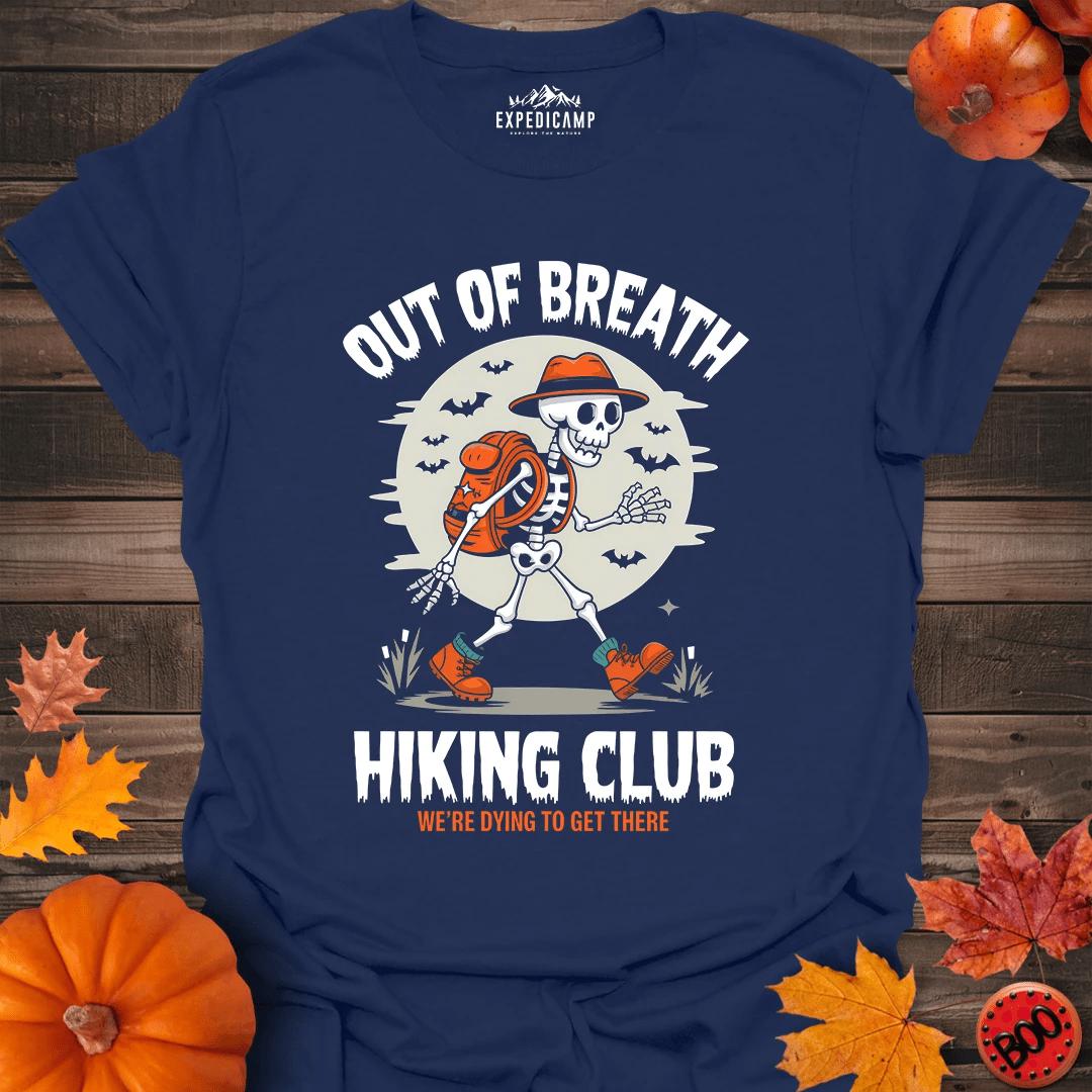 Out Of Breath Hiking Society T-Shirt – Navy – Outdoor apparel for travel, hiking, camping, and nature lovers – ExpediCamp
