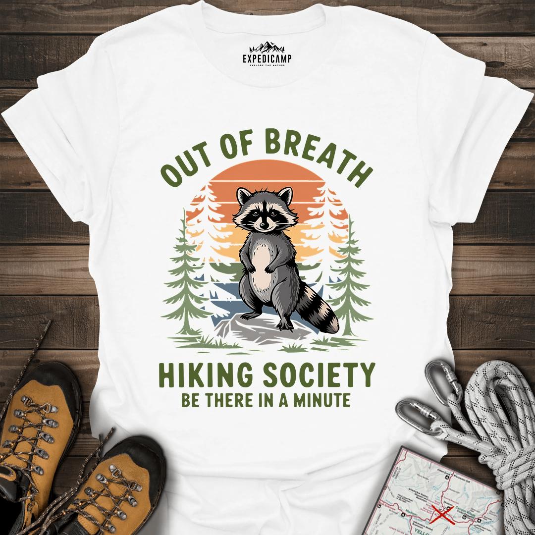 Out Of Breath Hiking Society T-Shirt – White – Outdoor apparel for travel, hiking, camping, and nature lovers – ExpediCamp