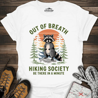 Out Of Breath Hiking Society T-Shirt – White – Outdoor apparel for travel, hiking, camping, and nature lovers – ExpediCamp