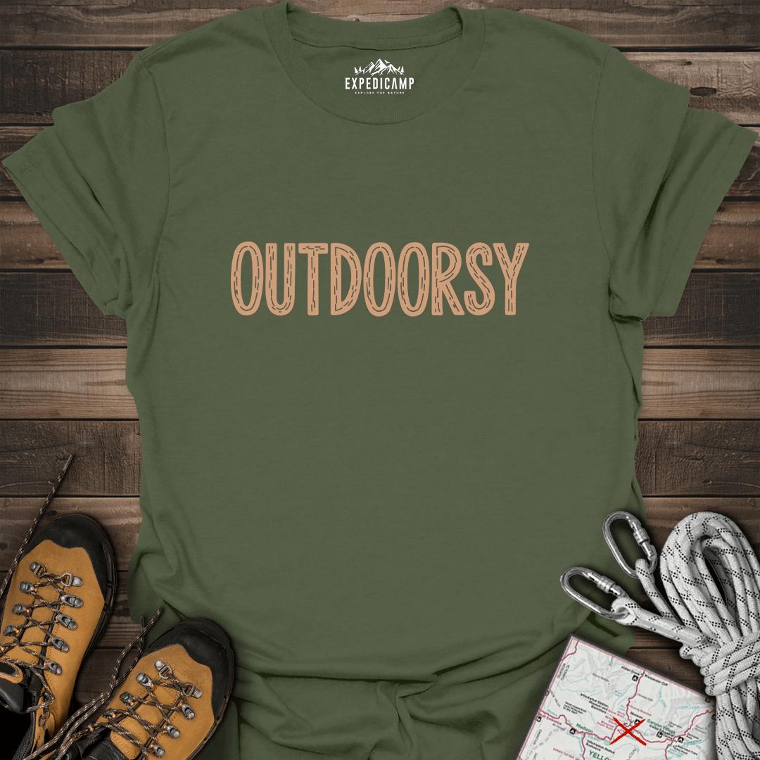 Outdoorsy T-Shirt – Military Green – Outdoor apparel for travel, hiking, camping, and nature lovers – ExpediCamp