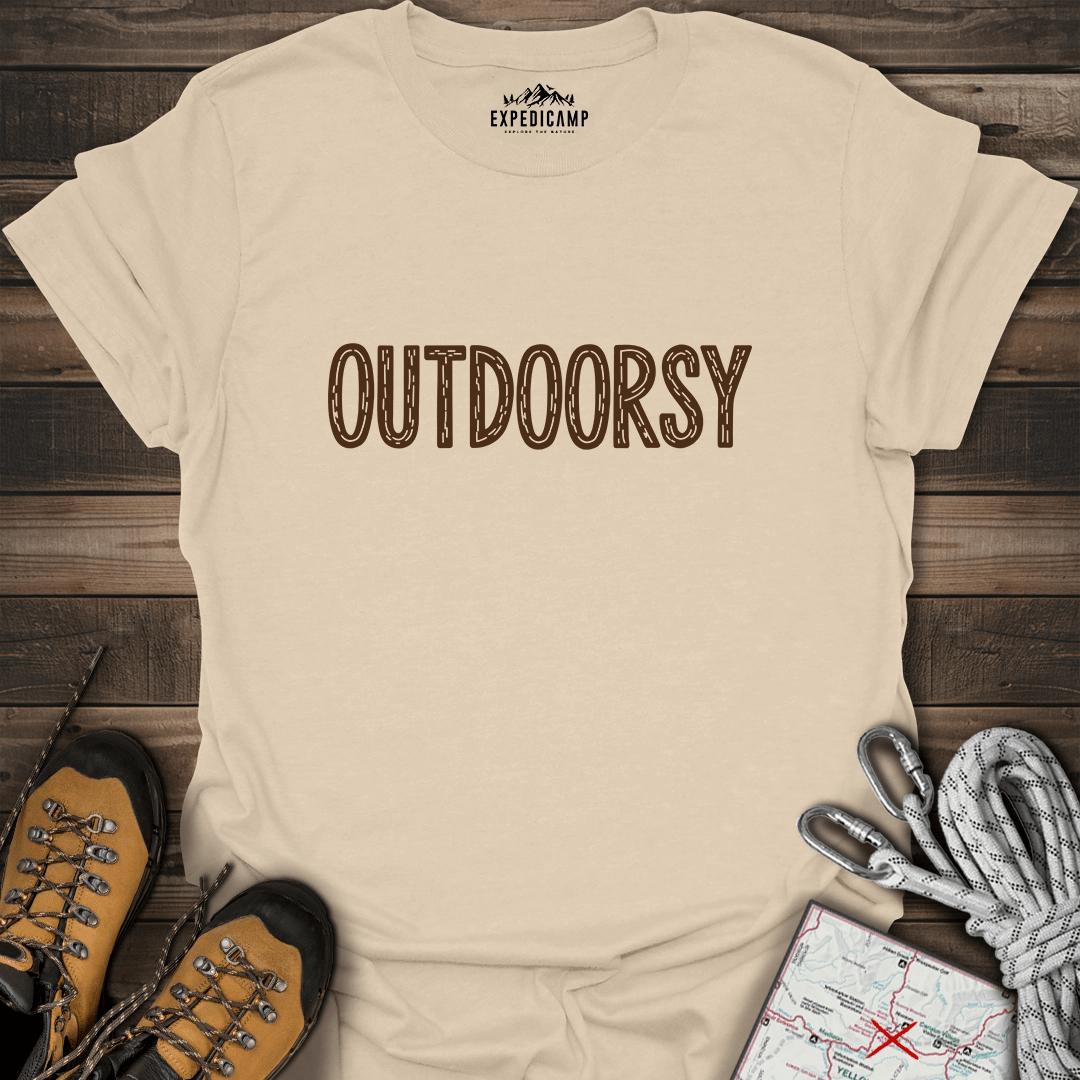 Outdoorsy T-Shirt – Sand – Outdoor apparel for travel, hiking, camping, and nature lovers – ExpediCamp