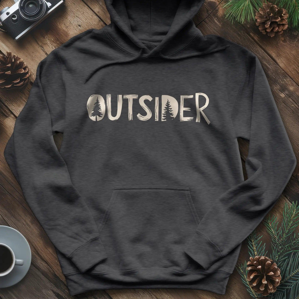 Outsider Hoodie – Adventure Lover’s Outdoor Hoodie – Dark Heather – Outdoor apparel for travel, hiking, camping, and nature lovers – ExpediCamp