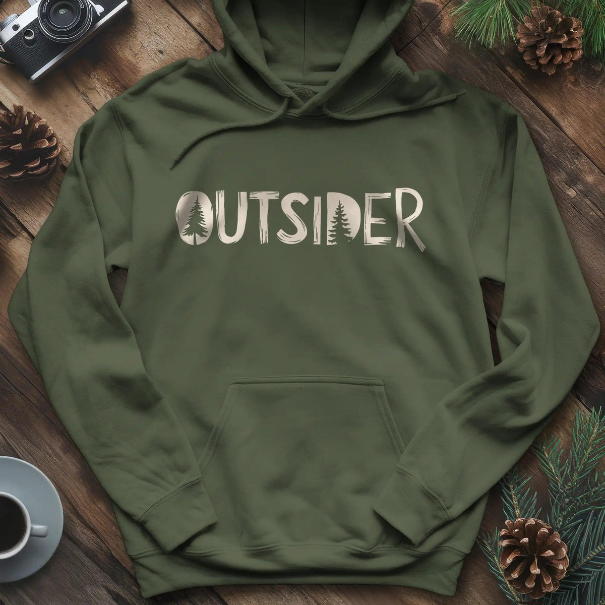 Outsider Hoodie – Adventure Lover’s Outdoor Hoodie – Military Green – Outdoor apparel for travel, hiking, camping, and nature lovers – ExpediCamp