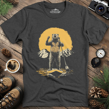 Paddleboarding Bear Sup Adventure T-Shirt – Dark Heather – Outdoor apparel for travel, hiking, camping, and nature lovers – ExpediCamp